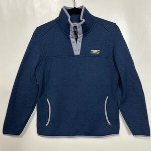 LL Bean Pullover Womens Petite Small Navy Blue Fleece Snap Collar SP